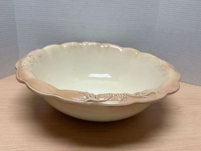 English Ironstone Serving Bowl – 16" Diameter, Embossed Rim