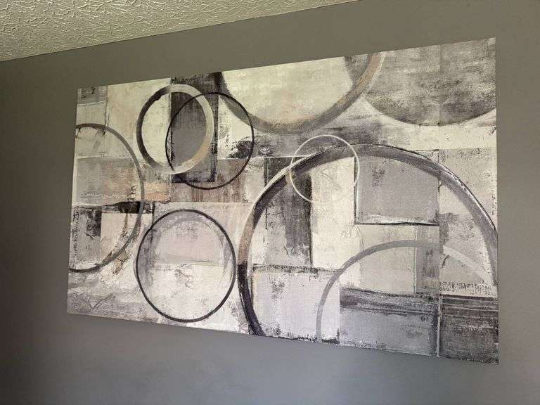 Abstract Canvas Wall Art Featuring Gray and Neutral Toned Circular and Geometric Patterns