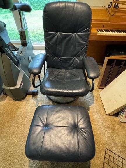 Black Leather Swivel Recliner Chair with Matching Ottoman