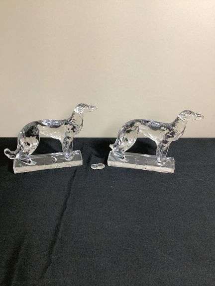 Pair of Clear Glass Greyhound Dog Figurines