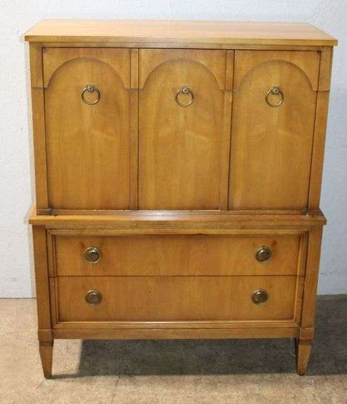 Century Furniture Maple and Brass Tall Cabinet with Drawers