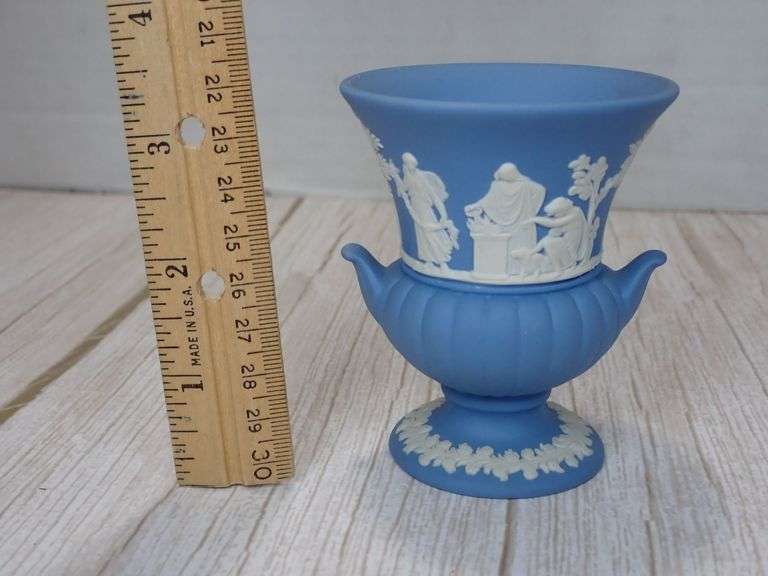 Wedgwood Blue Jasperware Two-Handled Vase