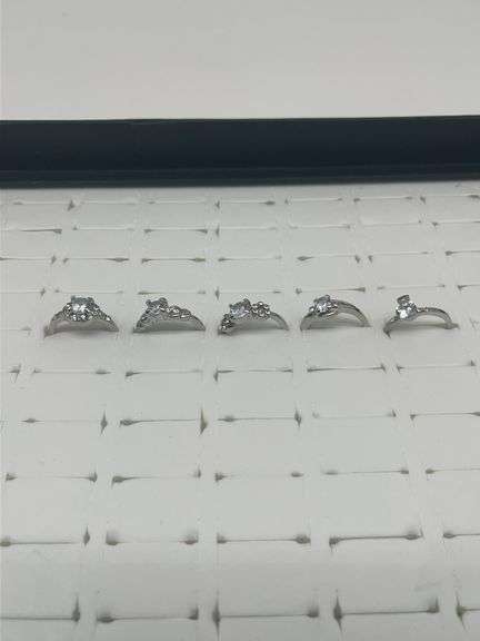 Silver-Toned Rings with Cubic Zirconia Stones, Size 5 1/15