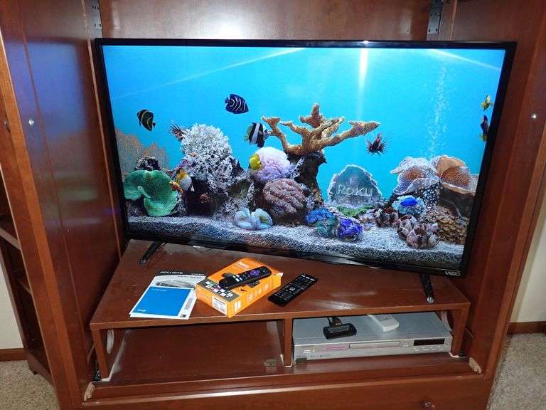 Vizio D43f-E2 43-Inch HD TV, Roku Premiere, and AIWA DVD Player with all 3 Remotes