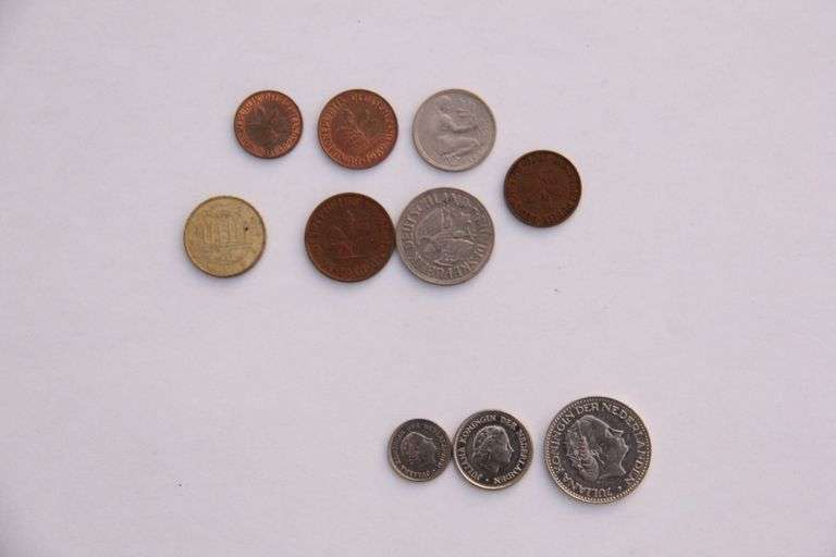 Lot of seven coins from Germany, and three from the Netherlands