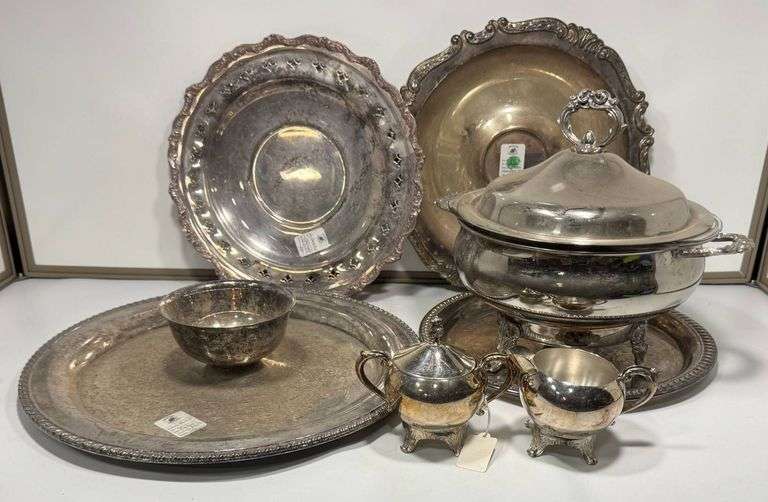 Silver-Plated Serving Pieces Including Platter, Bowls, and Tureen