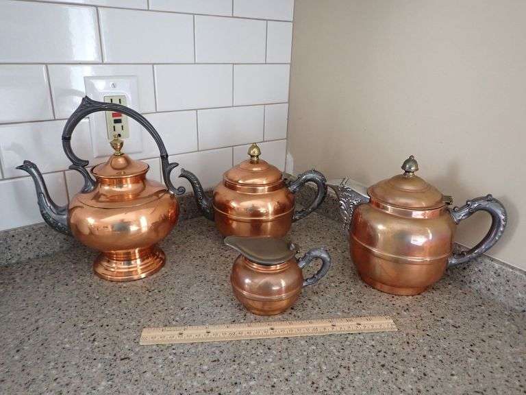Rochester Copper and Pewter Coffee/Tea/Creamer/Sugar Set