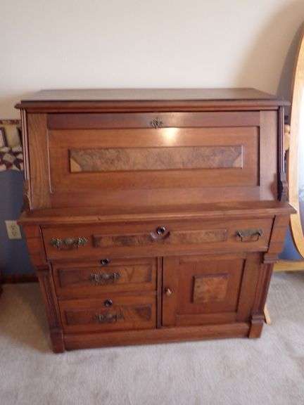 Drop-Front Secretary Desk with Storage Drawers and Cabinet