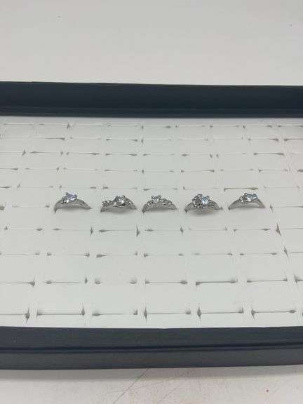 Silver-Toned Rings with Cubic Zirconia Stones, Size 5 1/10