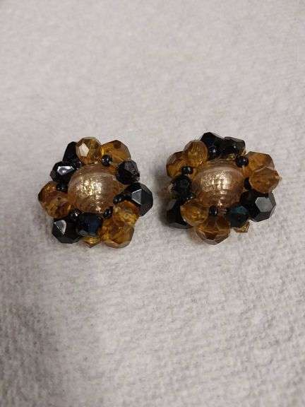Vintage Made in Germany Clip-On Earrings with Faceted Beads