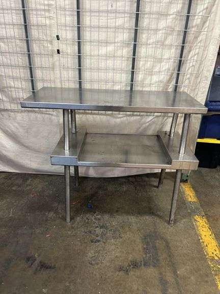 Stainless Steel Work Table with Upper and Lower Shelves, 38 x 47 x 22 ...