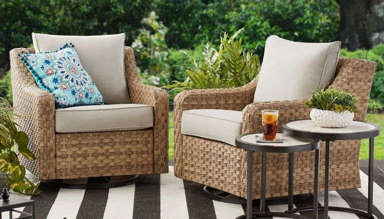 Better Homes & Gardens River Oaks Outdoor Swivel Gliders with Patio Covers, Set of 2, Natural