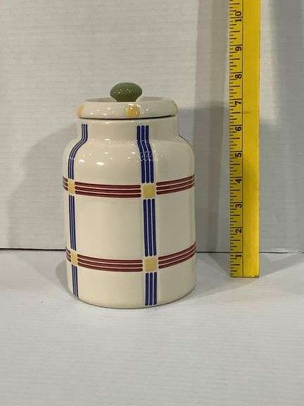 Longaberger Ceramic Jar with Lid and Plaid Design