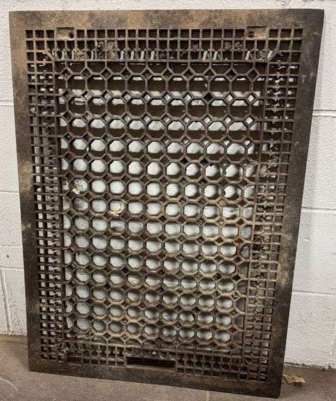 Large Rectangular Cast Iron Floor Grate with Honeycomb Design