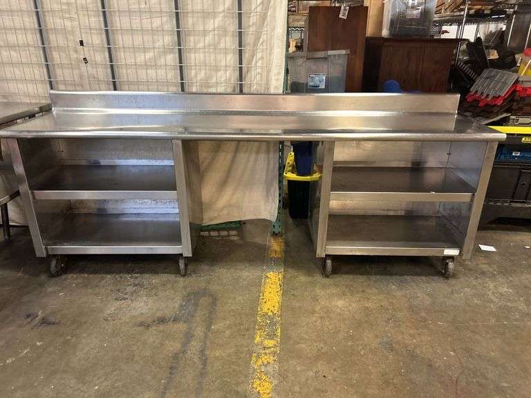 Stainless Steel Work Table with Shelving and Backsplash, 42x103x25