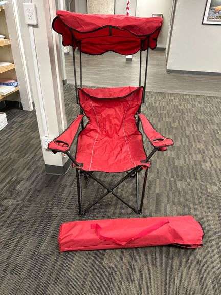 TWO Red Folding Chairs with Sunshade and Carrying Bag