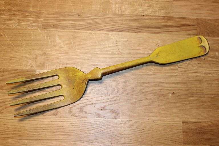 Large Yellow Metal Fork with Handle, Approx. 19 Inches Long