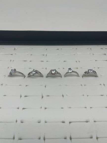 Silver-Toned Rings with Cubic Zirconia Stones, Size 5 1/28