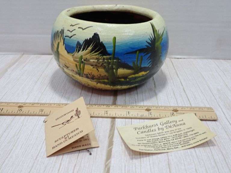 Ironwood Hand Sculptured Hand-Painted Pottery With Desert Scene