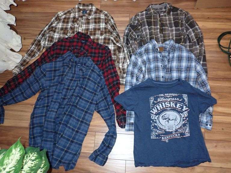 5 Assorted Flannels & 1 T-Shirt