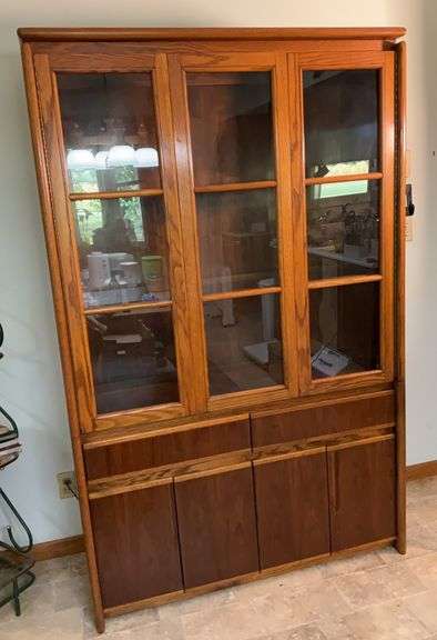 Lane Two-Piece Wooden Hutch with Glass Doors and Cabinet