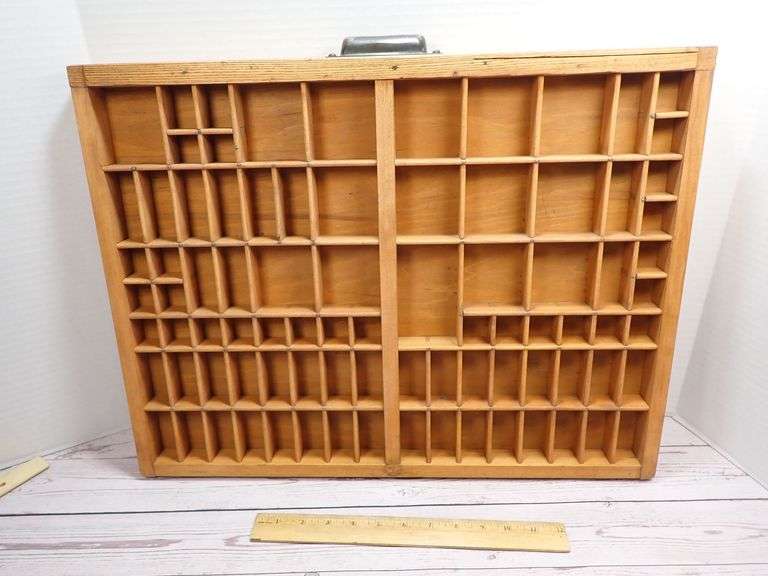 Hamilton Wooden Printers Type Drawer with Divided Compartments and Metal Handle