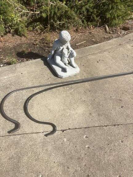 Cement Garden Boy/Cat plus 2 Shepard Hooks