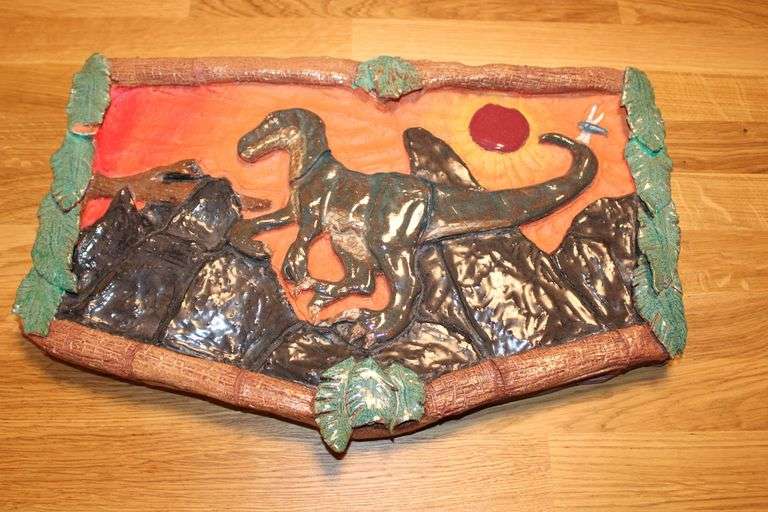 Ceramic Dinosaur Relief Art Plaque Titled ‘Another Time’, 2002