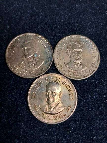 Three Commemorative Presidential Coins Featuring Jefferson, Lincoln, and Eisenhower