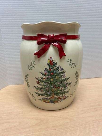 Spode Red Tree Waste Basket with Red Bow Accent