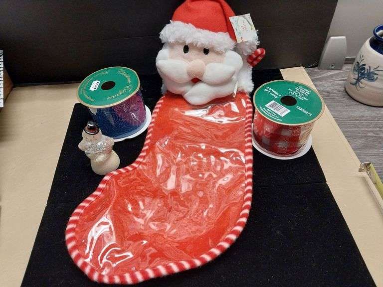Christmas Lot with Stocking, Ribbon, and Snowman Ornament