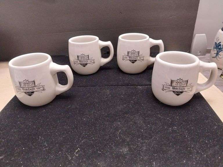 4 Vintage White Castle Mugs with Logo