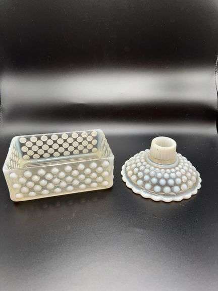 Fenton Moonstone Dish & Candlestick