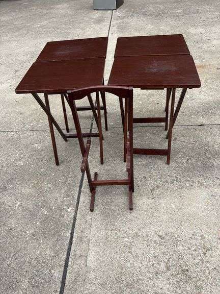 Set of 4 Wooden TV Trays