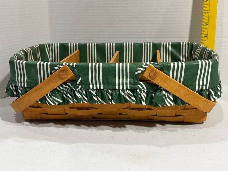 Longaberger Handwoven Wooden Basket with Green Liner