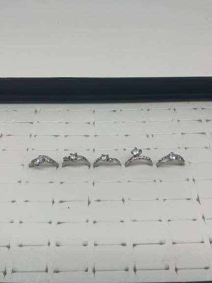 Silver-Toned Rings with Cubic Zirconia Stones, Size 5 1/37