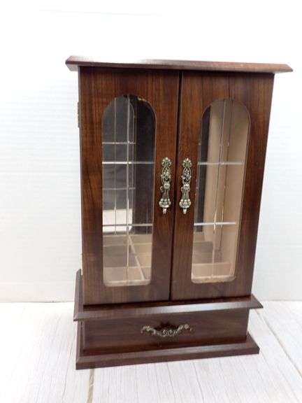 Wooden Jewelry Cabinet with Glass Doors and Drawer