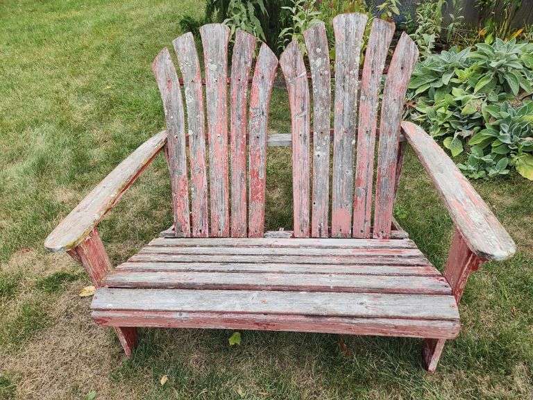 Weathered Wood Adirondack Loveseat (Read Info)