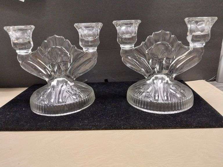 Clear Glass Double-Arm Candleholders