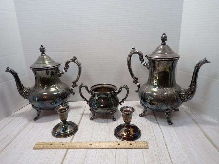 Towle Silverplate Coffee and Tea Set with Candlesticks