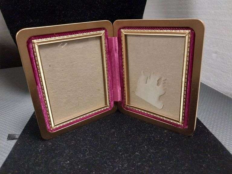 Vintage Gold-Tone Folding Picture Frame With Velvet Interior