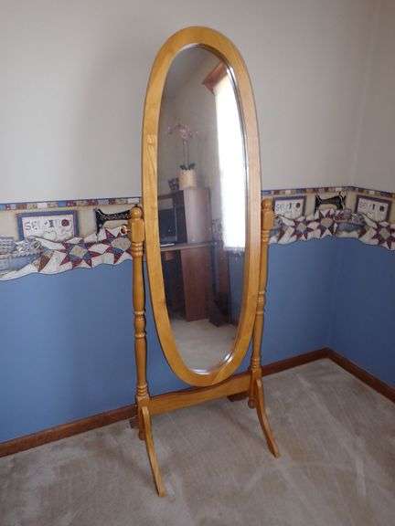 Oval Cheval Floor Mirror in Natural Wood Finish