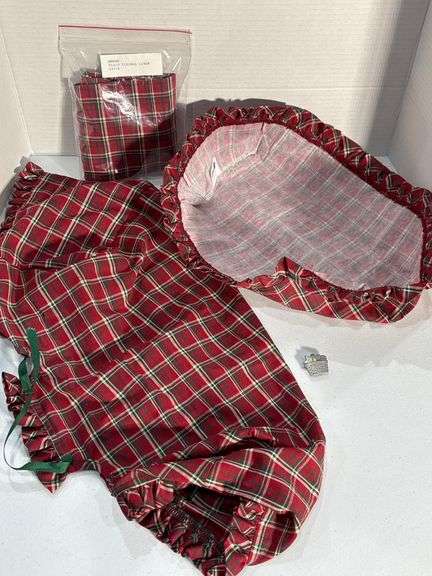 Longaberger Red Plaid Cloth Basket Liners with Accessories