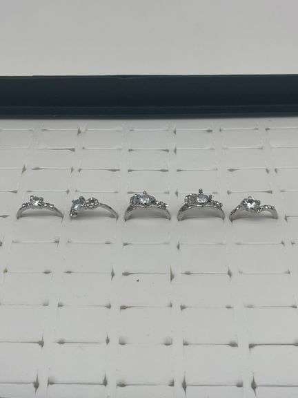 Silver-Toned Rings with Cubic Zirconia Stones, Size 5 1/33