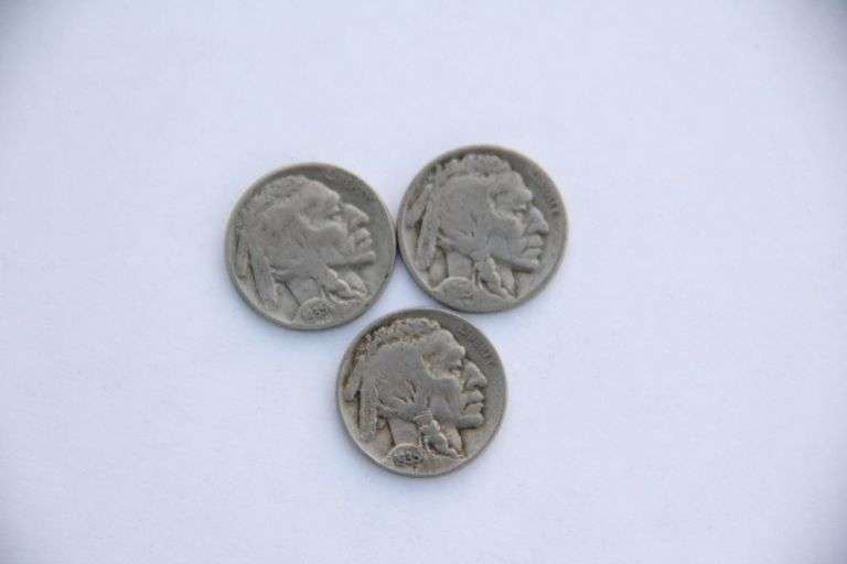 Lot of three 1935 Buffalo nickel marked D