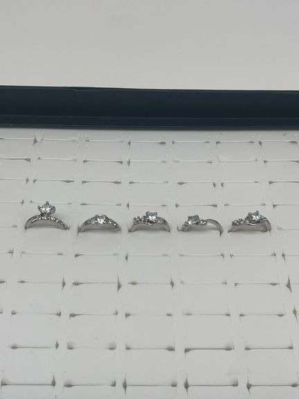 Silver-Toned Rings with Cubic Zirconia Stones, Size 5 1/12