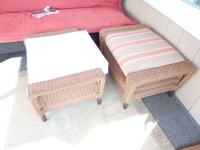 Wicker Ottomans with Cushions