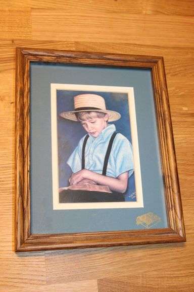Andrew Readlig Signed & Dated 1994 Framed Print – Boy Reading – 15-1/2”H x 12-1/2”W