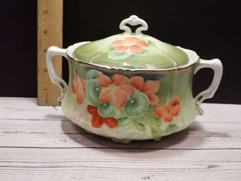 Bavaria Porcelain Lidded Biscuit Jar with Floral Motif
