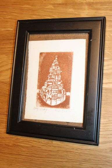 Framed Print Titled ‘Sky City’ Signed by Artist, 9×12 Inches